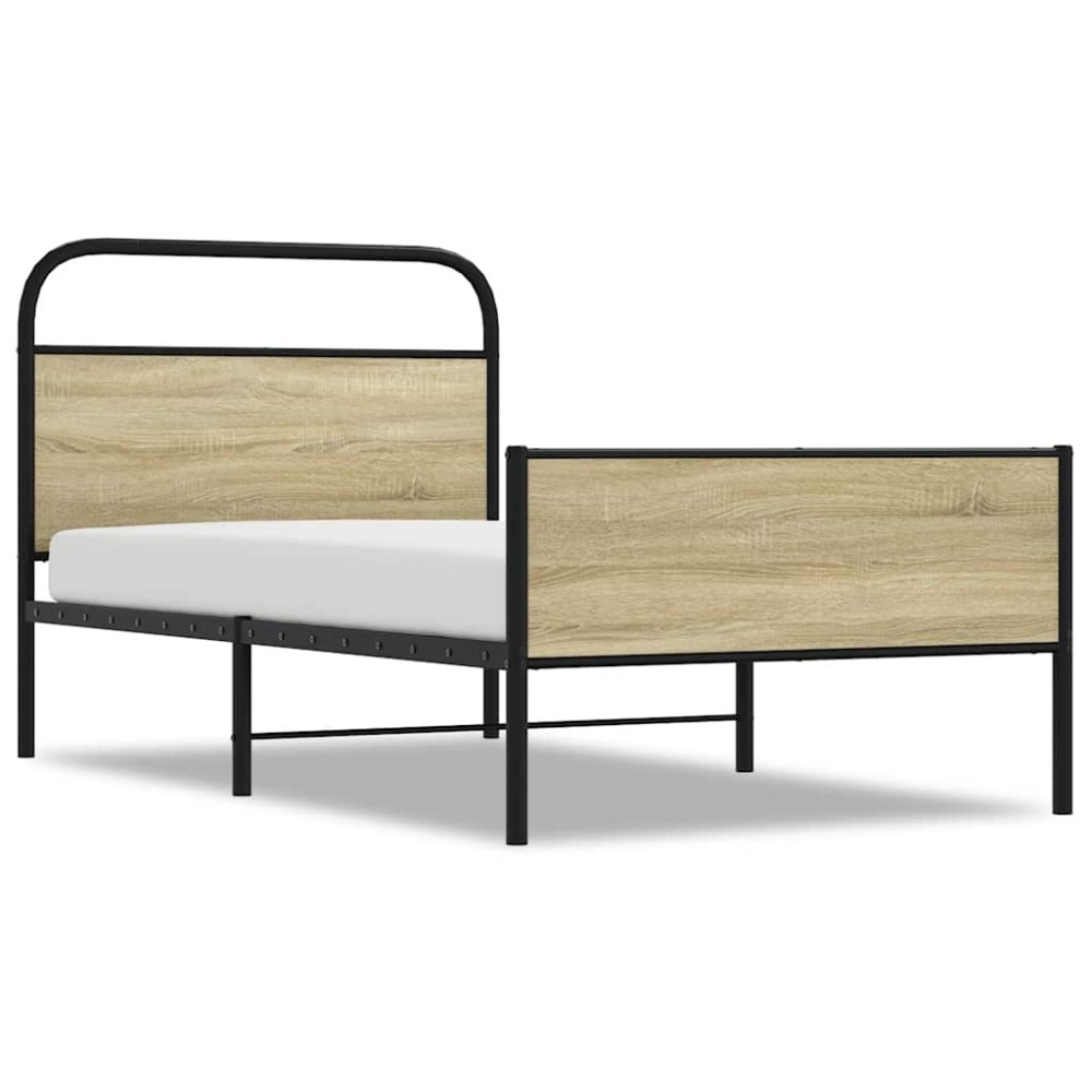 vidaXL Cadru de pat fără saltea 107x203 cm Lemn derivat stejar Sonoma