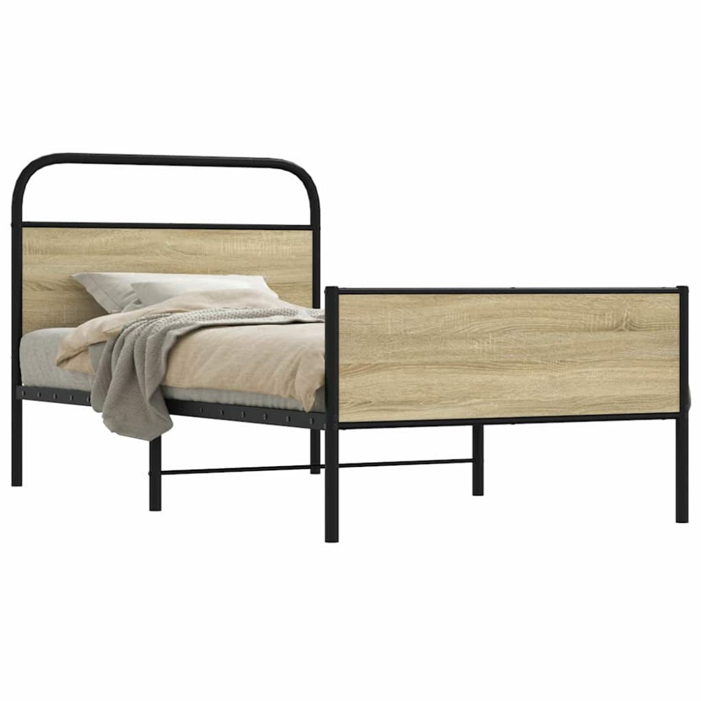 vidaXL Cadru de pat fără saltea 107x203 cm Lemn derivat stejar Sonoma