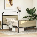 vidaXL Cadru de pat fără saltea 107x203 cm Lemn derivat stejar Sonoma vidaXL Cadru de pat fără saltea 107x203 cm Lemn derivat stejar Sonoma