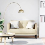 vidaXL Canapea loveseat, crem, 111 cm, textil vidaXL Canapea loveseat, crem, 111 cm, textil