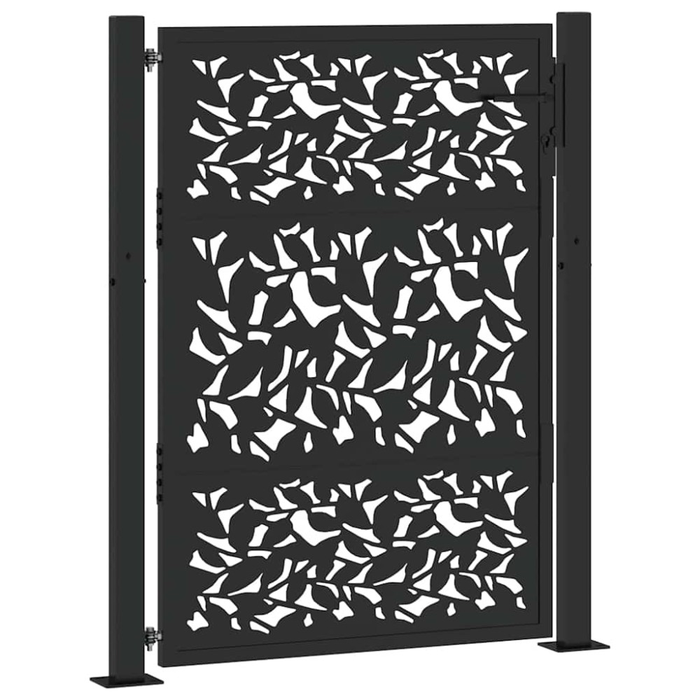 vidaXL Poarta de gradina neagra 105x130 cm Design cu frunze de otel