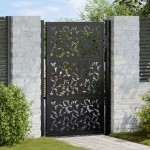 vidaXL Poarta de gradina neagra 105x155 cm Design cu frunze de otel