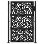 vidaXL Poarta de gradina neagra 105x155 cm Design cu frunze de otel