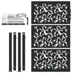 vidaXL Poarta de gradina neagra 105x155 cm Design cu frunze de otel