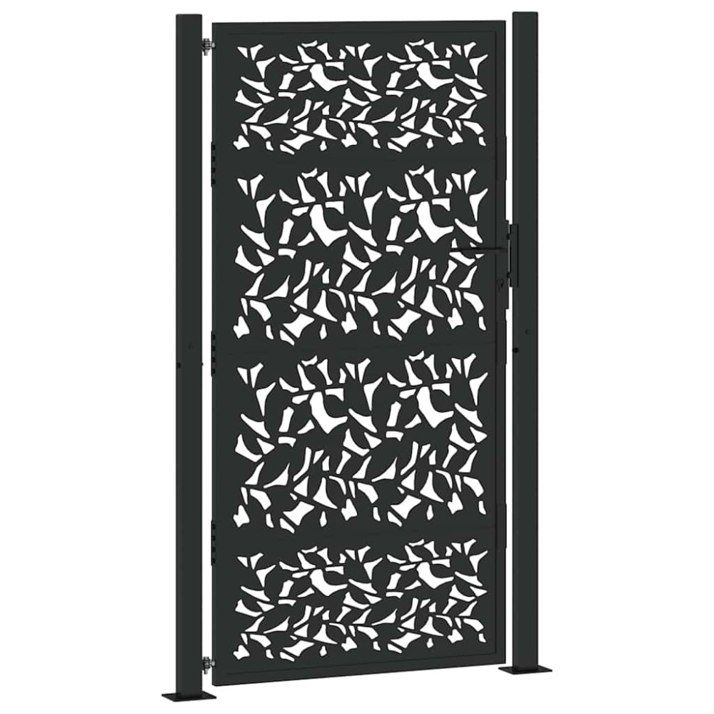 vidaXL Poarta de gradina neagra 105x180 cm Design cu frunze de otel
