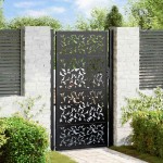 vidaXL Poarta de gradina neagra 105x180 cm Design cu frunze de otel vidaXL Poarta de gradina neagra 105x180 cm Design cu frunze de otel