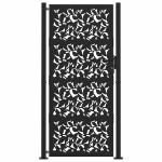 vidaXL Poarta de gradina neagra 105x205 cm Design cu frunze de otel