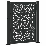 vidaXL Poarta de gradina neagra 105x130 cm design flacara din otel