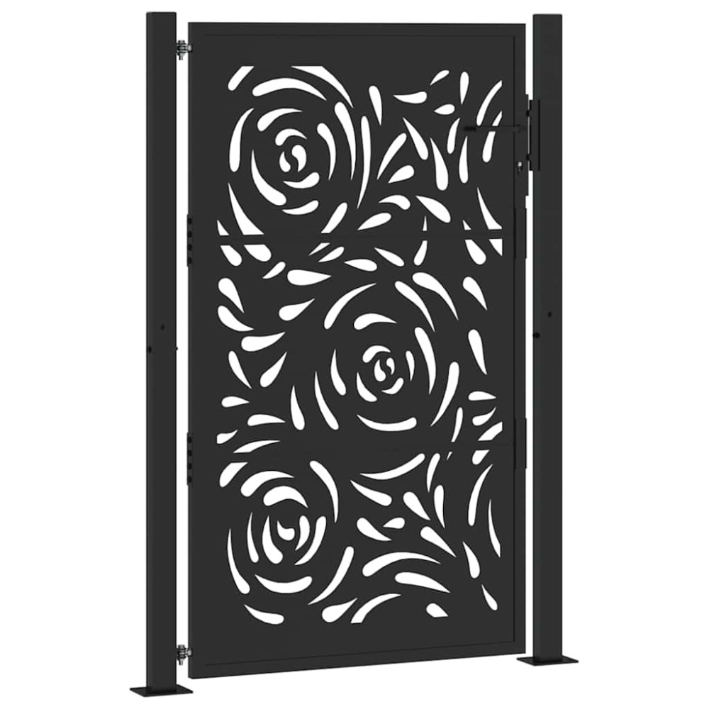 vidaXL Poarta de gradina neagra 105x155 cm design flacara din otel