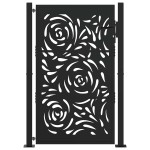 vidaXL Poarta de gradina neagra 105x155 cm design flacara din otel