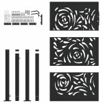 vidaXL Poarta de gradina neagra 105x155 cm design flacara din otel