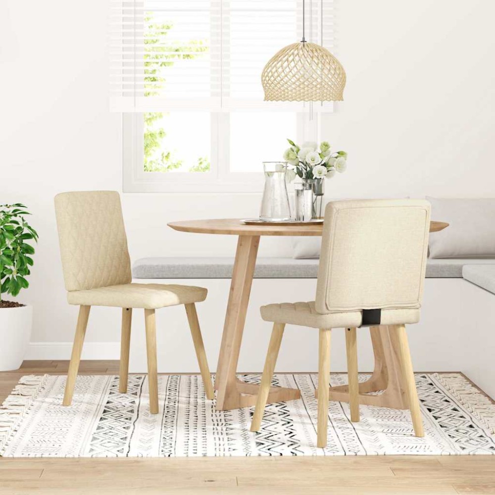 vidaXL Scaune de bucătărie, 2 buc., crem, material textil