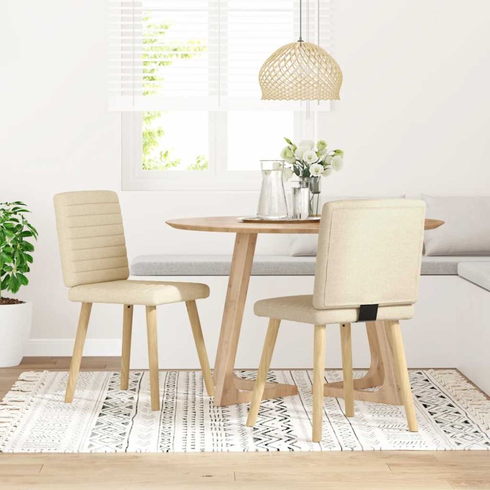 vidaXL Scaune de bucătărie, 2 buc., crem, material textil