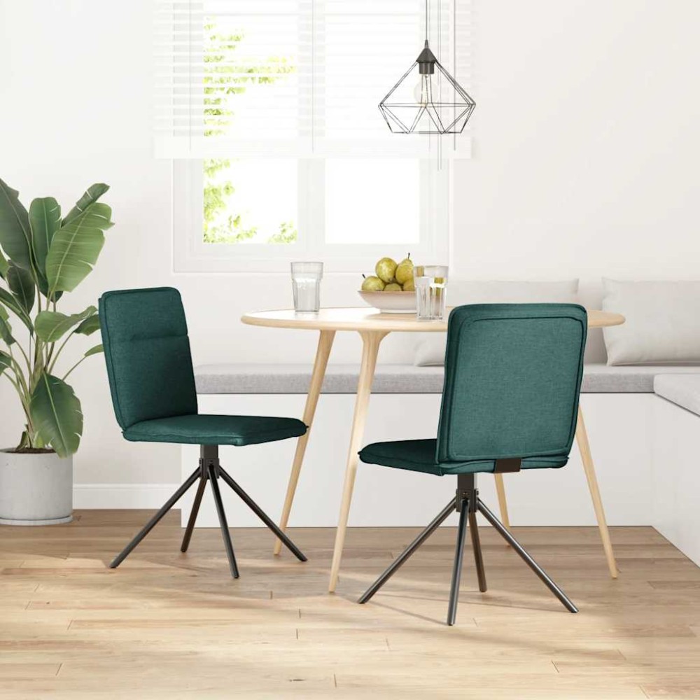 vidaXL Scaune de bucătărie, 2 buc., verde închis, material textil