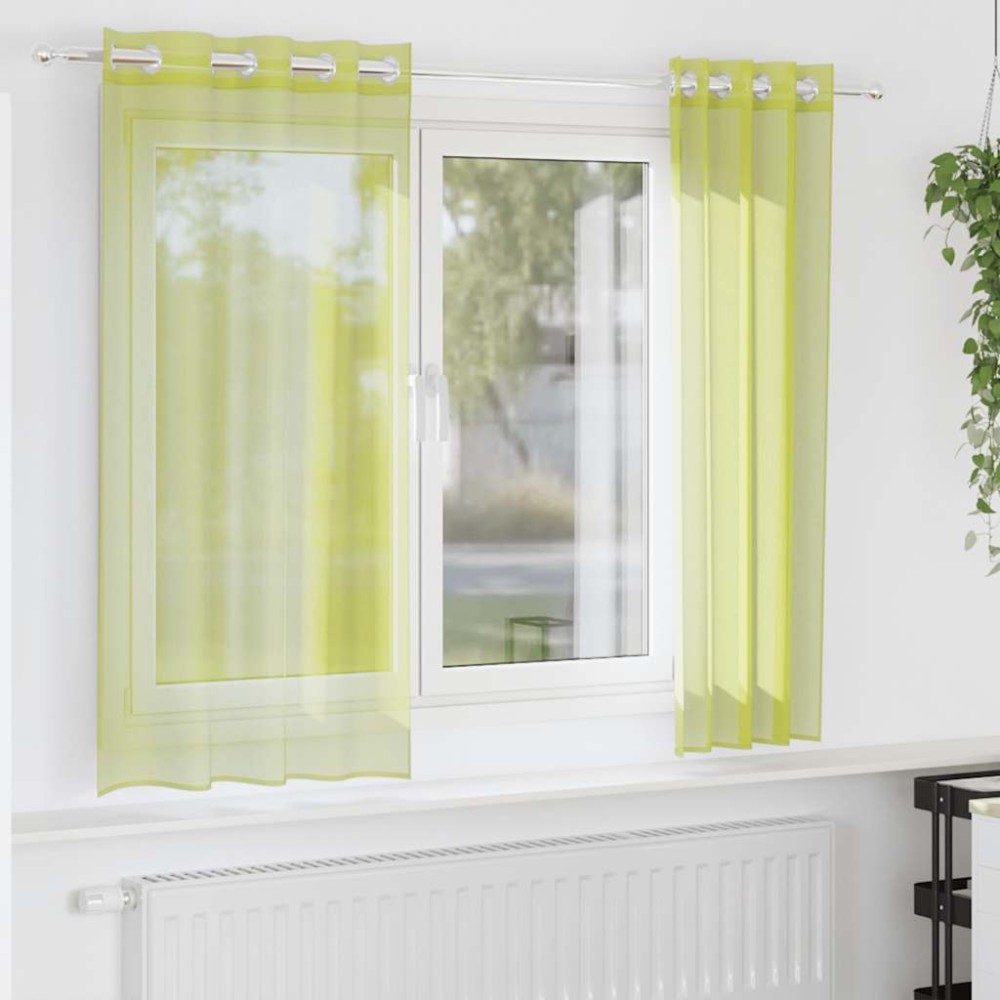vidaXL Perdele Voile cu Oelii 2 buc Verde măr 140x140 cm