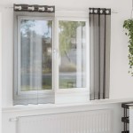 vidaXL Perdele Voile cu Oeje 2 buc Negru 140x140 cm vidaXL Perdele Voile cu Oeje 2 buc Negru 140x140 cm