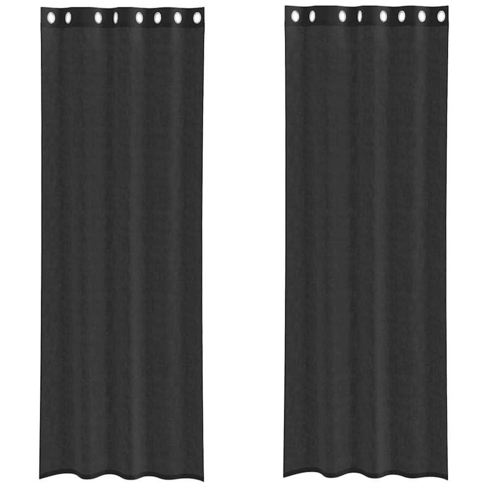 vidaXL Perdele Voile cu Oeli 2 buc Negru 140x300 cm