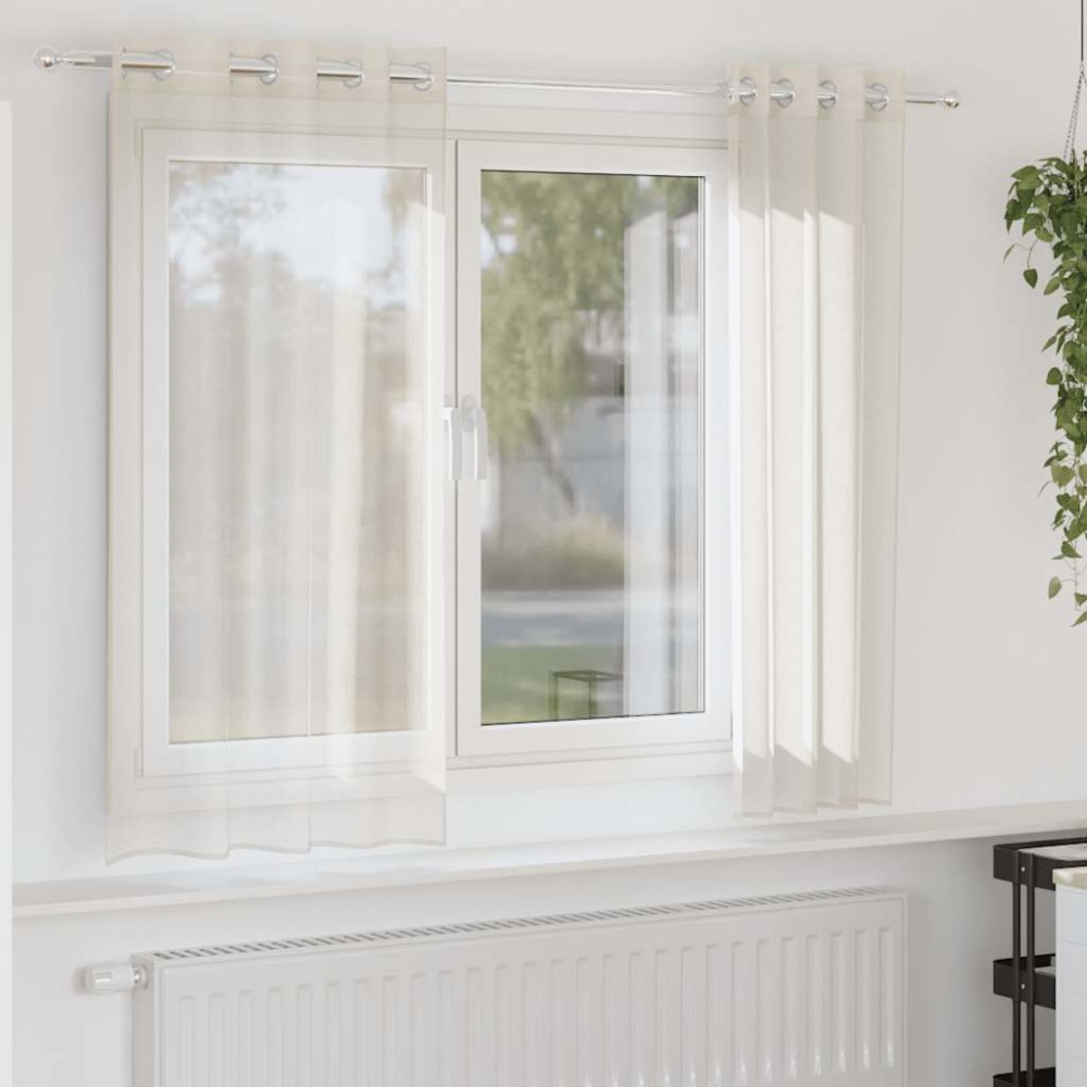 vidaXL Perdele Voile cu Oelii 2 buc Crem 140x175 cm