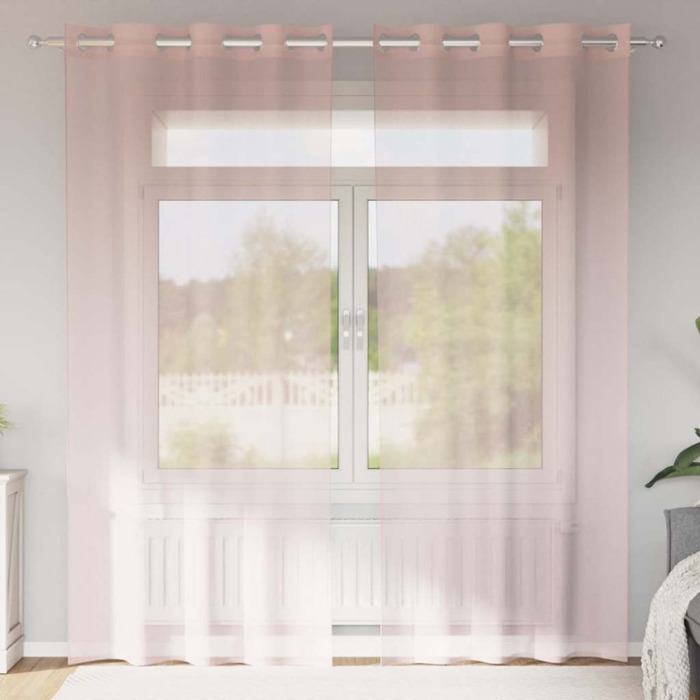 vidaXL Perdele Voile cu Oelii 2 buc Roz deschis 140x225 cm