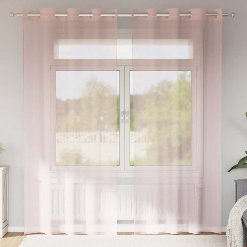vidaXL Perdele Voile cu Oelii 2 buc Roz deschis 140x245 cm