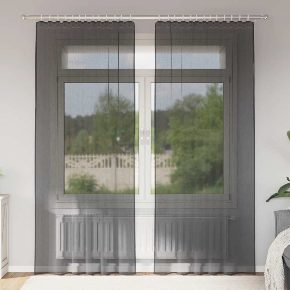 vidaXL Perdele Voile cu buzunare pentru bare 2 buc Negru