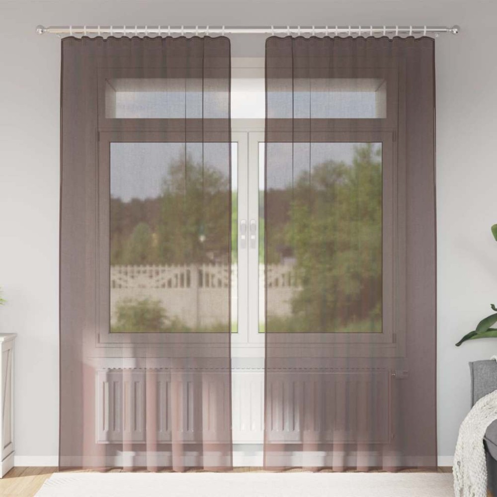 vidaXL Perdele Voile cu buzunare pentru bare 2 buc Maro