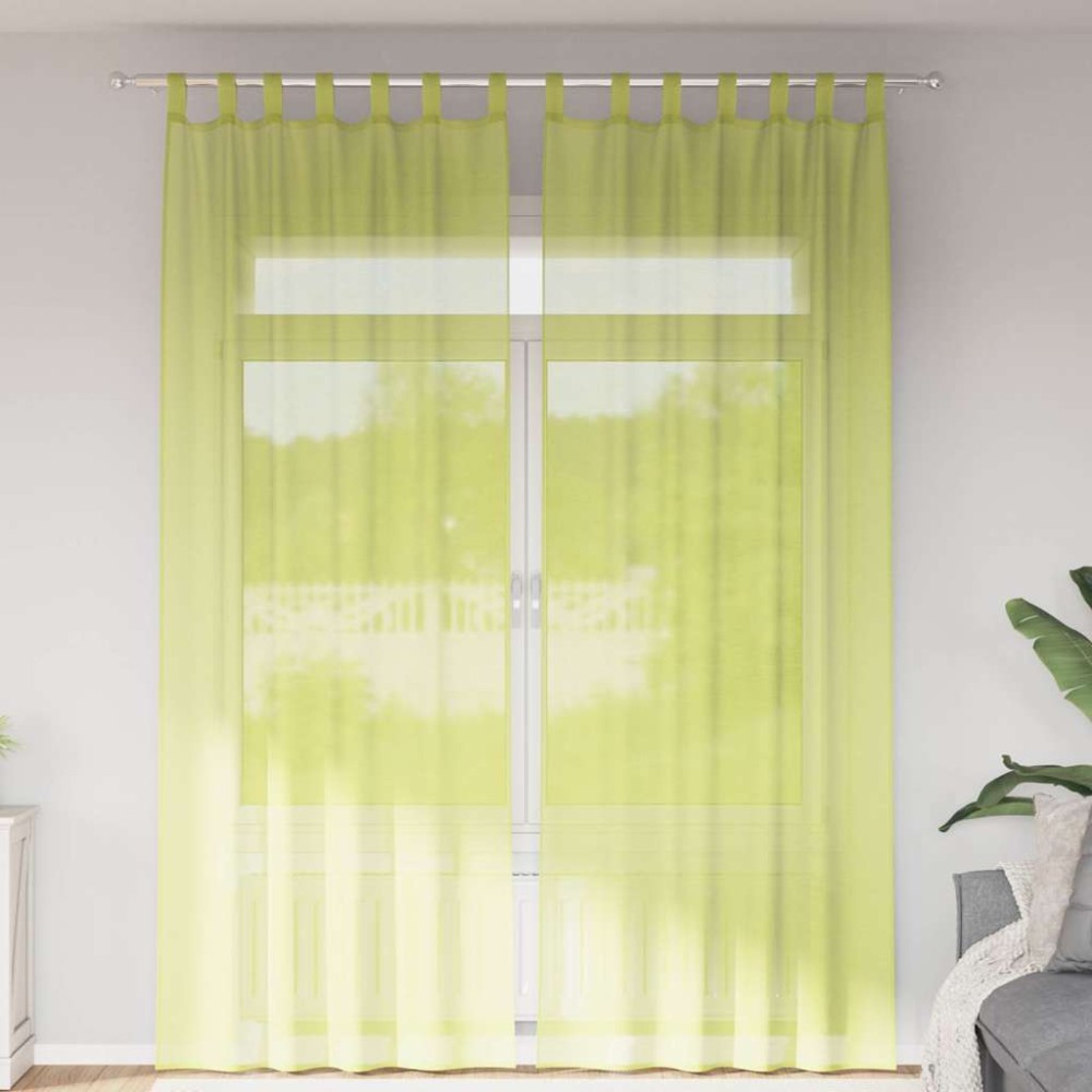 vidaXL Perdele din voile cu tablă 2 buc Verde măr