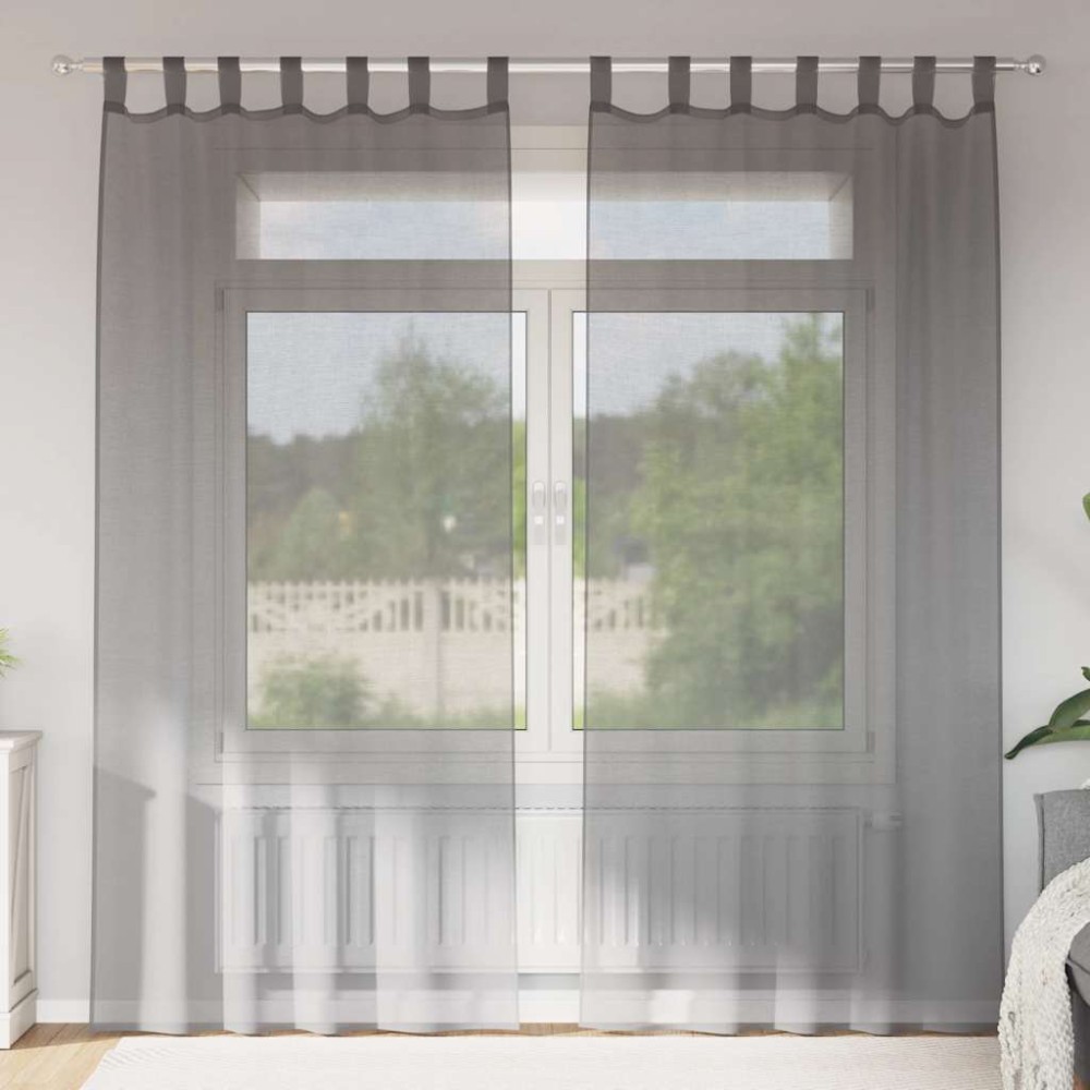 vidaXL Perdele voal cu bucle 2 buc Gri închis 140x245 cm