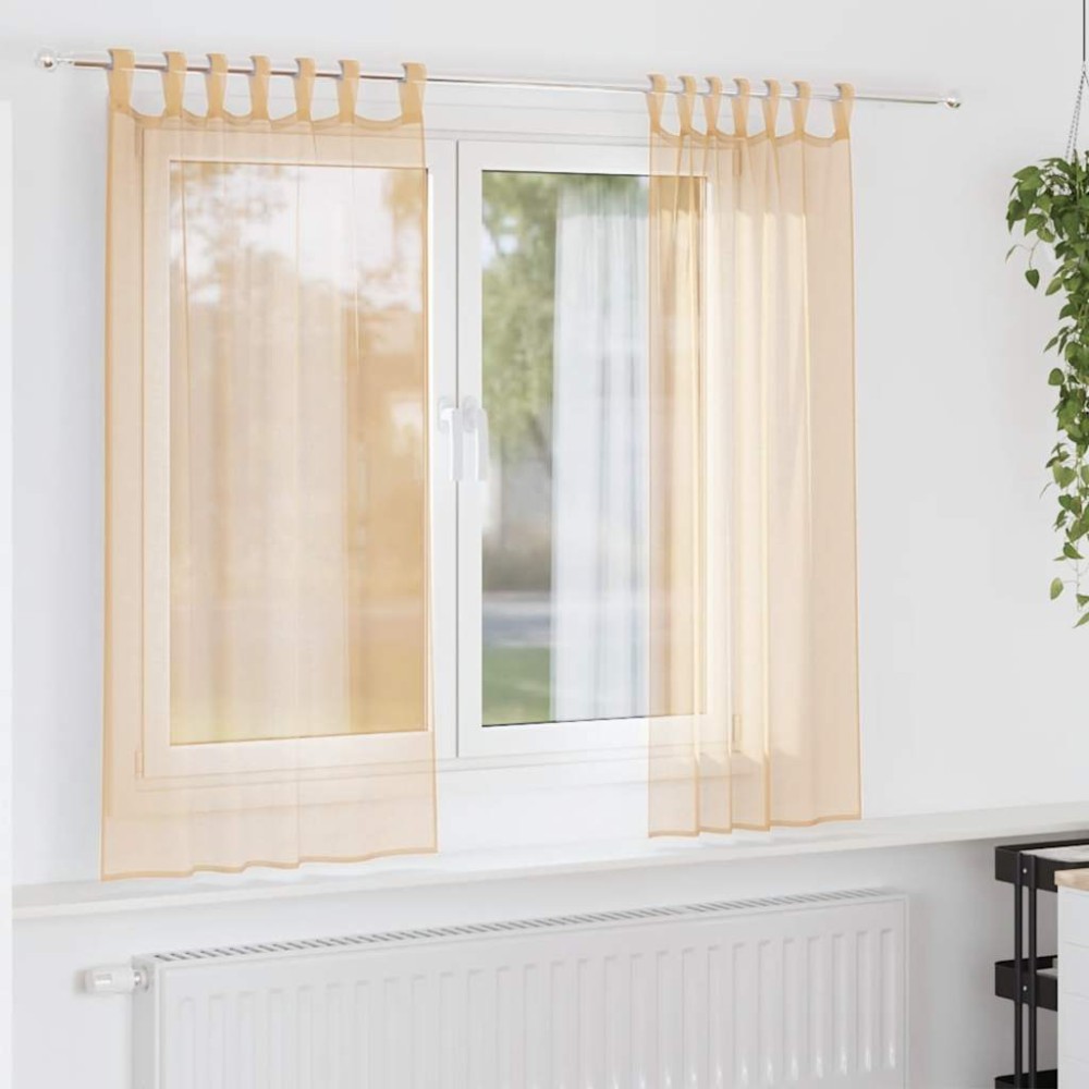 vidaXL Perdele Voile cu Bucle 2 buc Nisip 140x140 cm