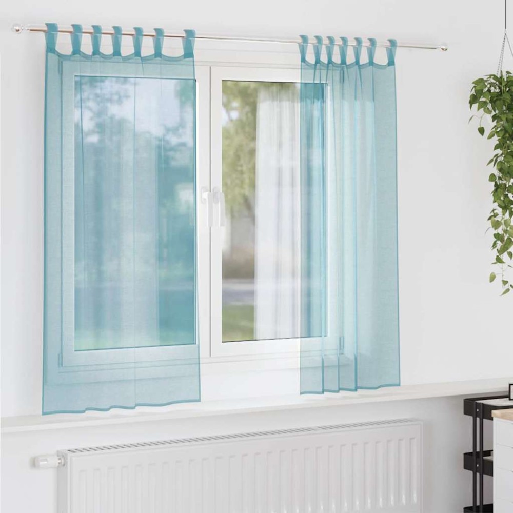 vidaXL Perdele Voile cu Bucle 2 buc Turcoaz 140x175 cm