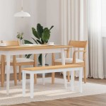 vidaXL Bancă 110 cm din lemn masiv alb cauciuc vidaXL Bancă 110 cm din lemn masiv alb cauciuc