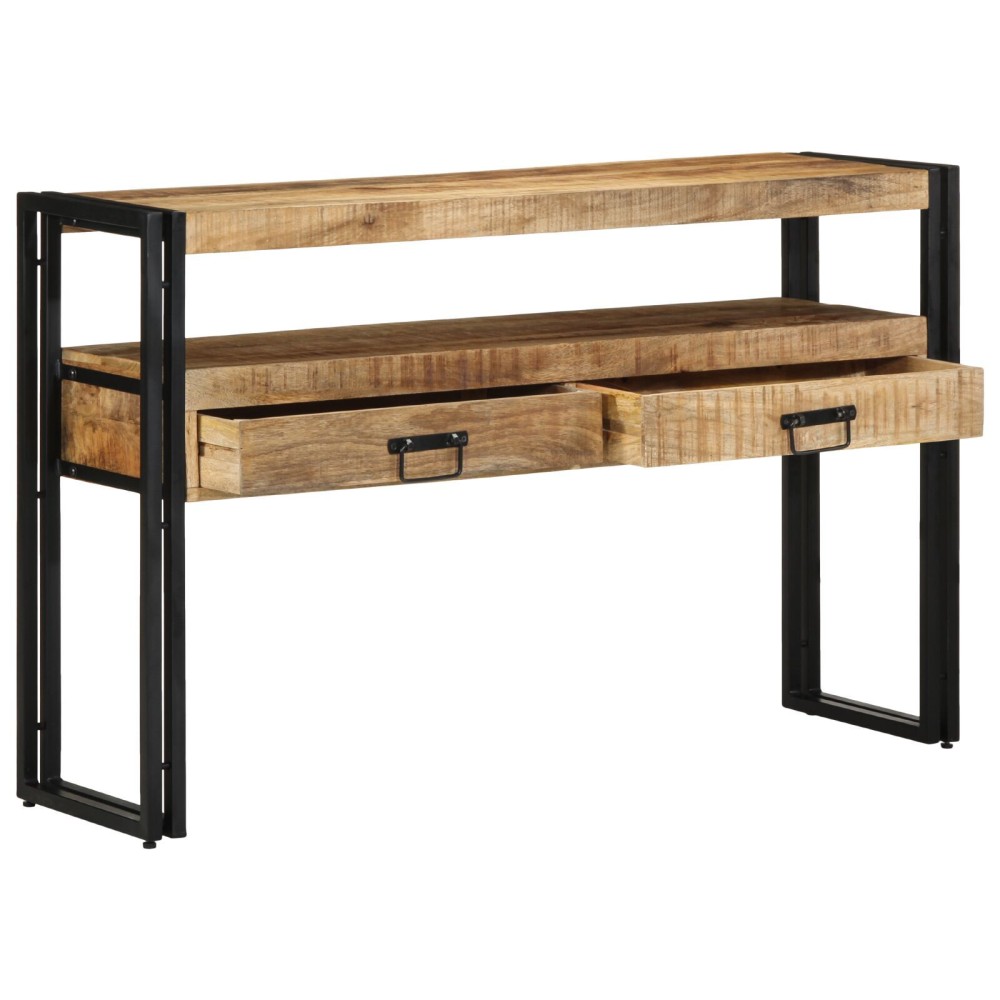 Mese laterale vidaXL Negre 120x33x75 cm din lemn solid de mango și metal