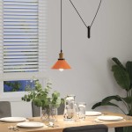 vidaXL Lampă suspendată reglabilă înălțime E27 Portocaliu lucios Metal vidaXL Lampă suspendată reglabilă înălțime E27 Portocaliu lucios Metal