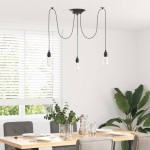 vidaXL Lampă suspendată cu 3 suporturi E27 metal negru vidaXL Lampă suspendată cu 3 suporturi E27 metal negru