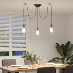 vidaXL Lampă suspendată cu 3 suporturi E27 metal negru vidaXL Lampă suspendată cu 3 suporturi E27 metal negru