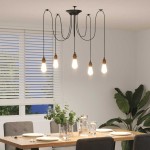 vidaXL Lampă suspendată cu 5 suporturi E27 metal negru vidaXL Lampă suspendată cu 5 suporturi E27 metal negru