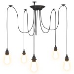 vidaXL Lampă suspendată cu 5 suporturi E27 metal negru vidaXL Lampă suspendată cu 5 suporturi E27 metal negru