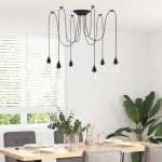 vidaXL Lampă suspendată cu 6 suporturi E27 metal negru vidaXL Lampă suspendată cu 6 suporturi E27 metal negru