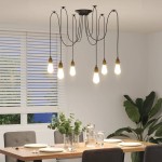 vidaXL Lampă suspendată cu 6 suporturi E27 metal negru vidaXL Lampă suspendată cu 6 suporturi E27 metal negru