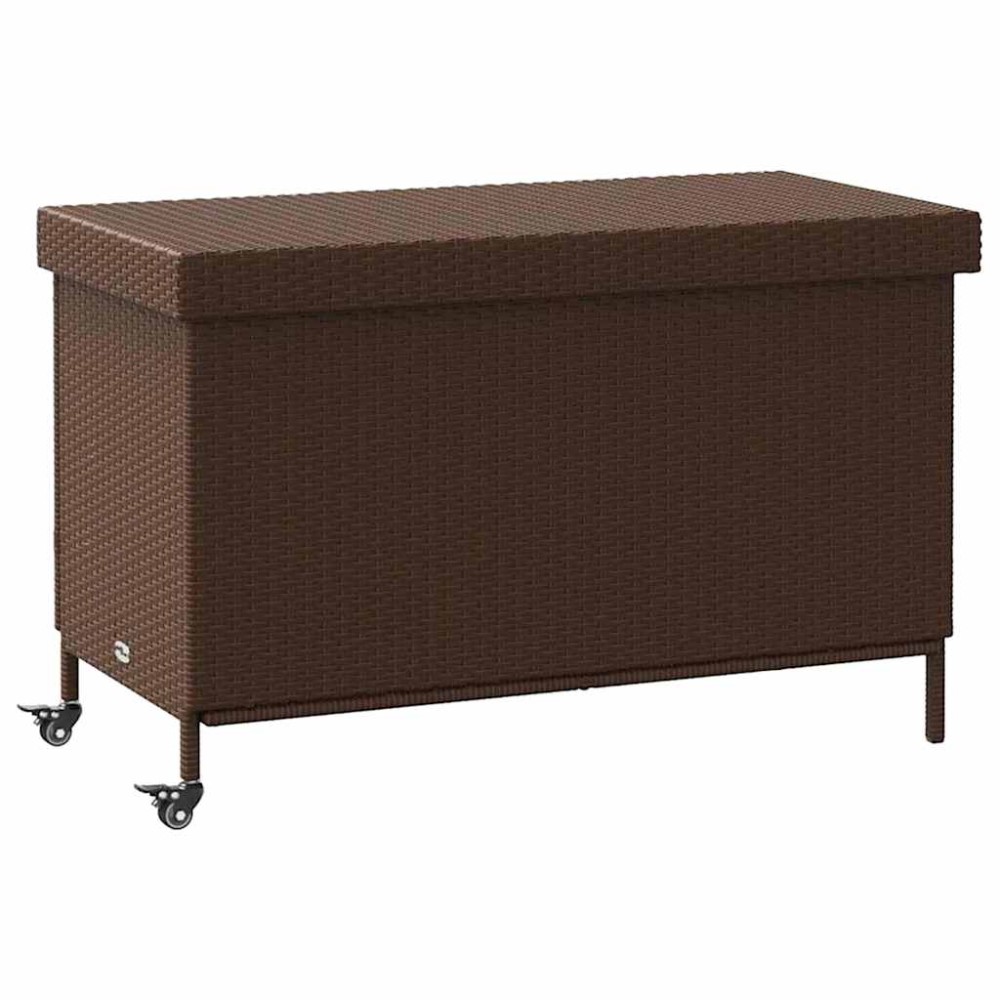vidaXL Ladă depozitare de grădină cu roți, maro 110x55x73 cm poliratan