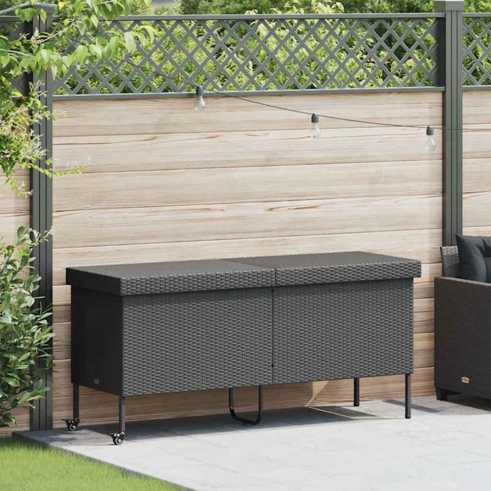 vidaXL Ladă depozitare de grădină cu roți negru 160x55x75 cm poliratan