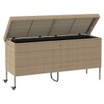 vidaXL Cutie de depozitare grădină cu roți Bej 160x55x75 cm Poly Ratan