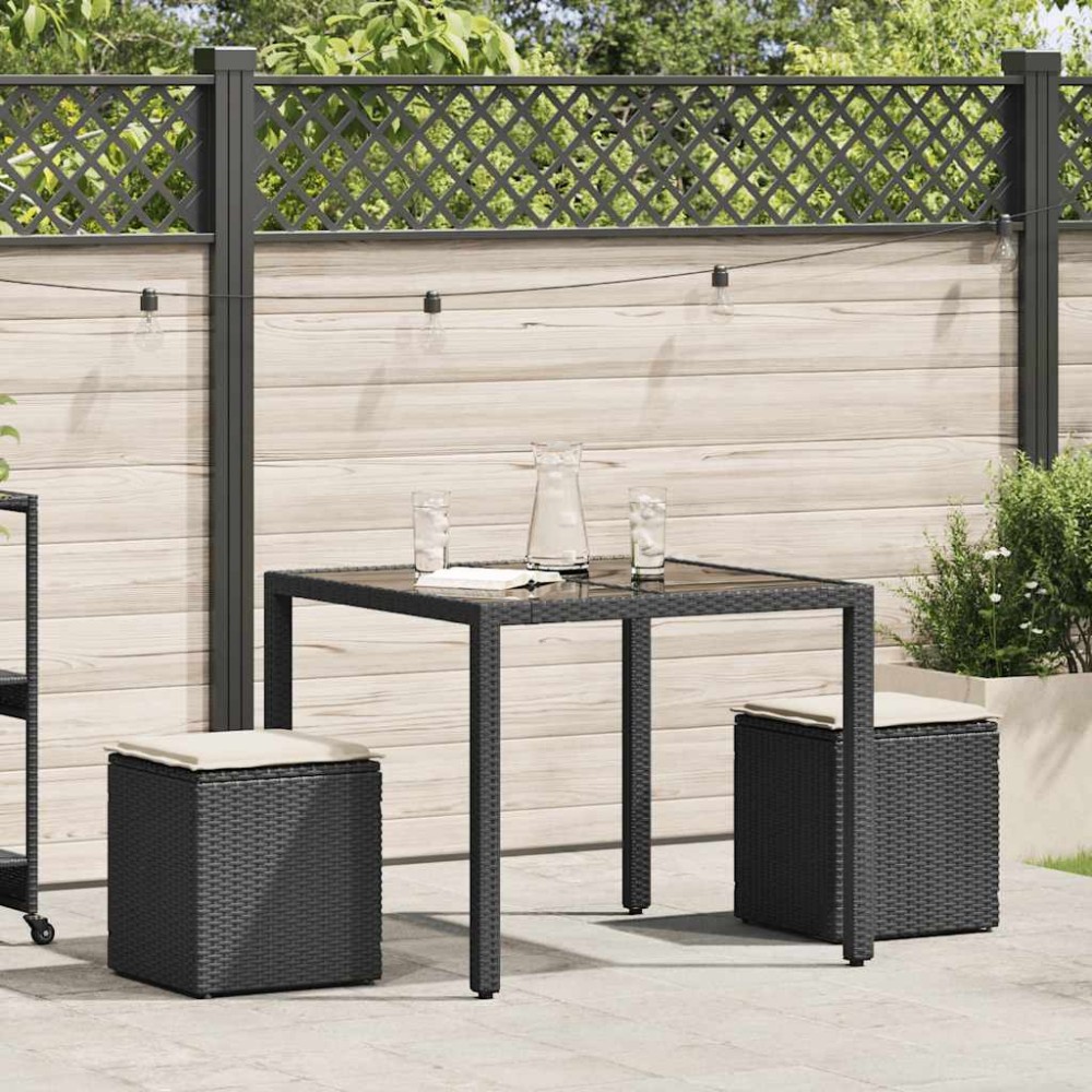 vidaXL Scaune de grădină cu perne 2 buc Negru 40x40x43 cm Poly Ratan
