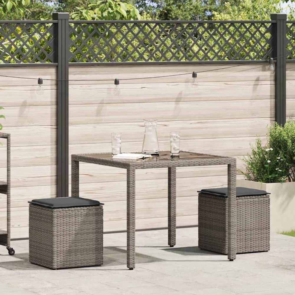 vidaXL Scaune de grădină cu perne 2 buc Gri 40x40x43 cm Poly Ratan
