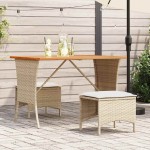 vidaXL Masă de grădină cu blat din lemn de salcâm Bej Poly Rattan vidaXL Masă de grădină cu blat din lemn de salcâm Bej Poly Rattan