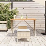 vidaXL Masă de grădină cu blat din lemn de salcâm Bej Poly Rattan vidaXL Masă de grădină cu blat din lemn de salcâm Bej Poly Rattan