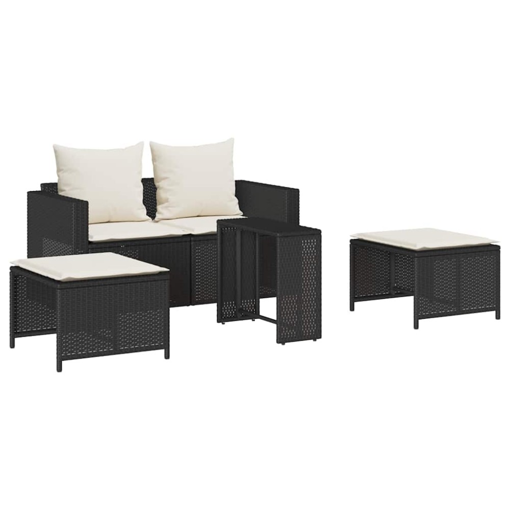 vidaXL Set canapea de grădină 5 piese cu perne stivuibile din negru