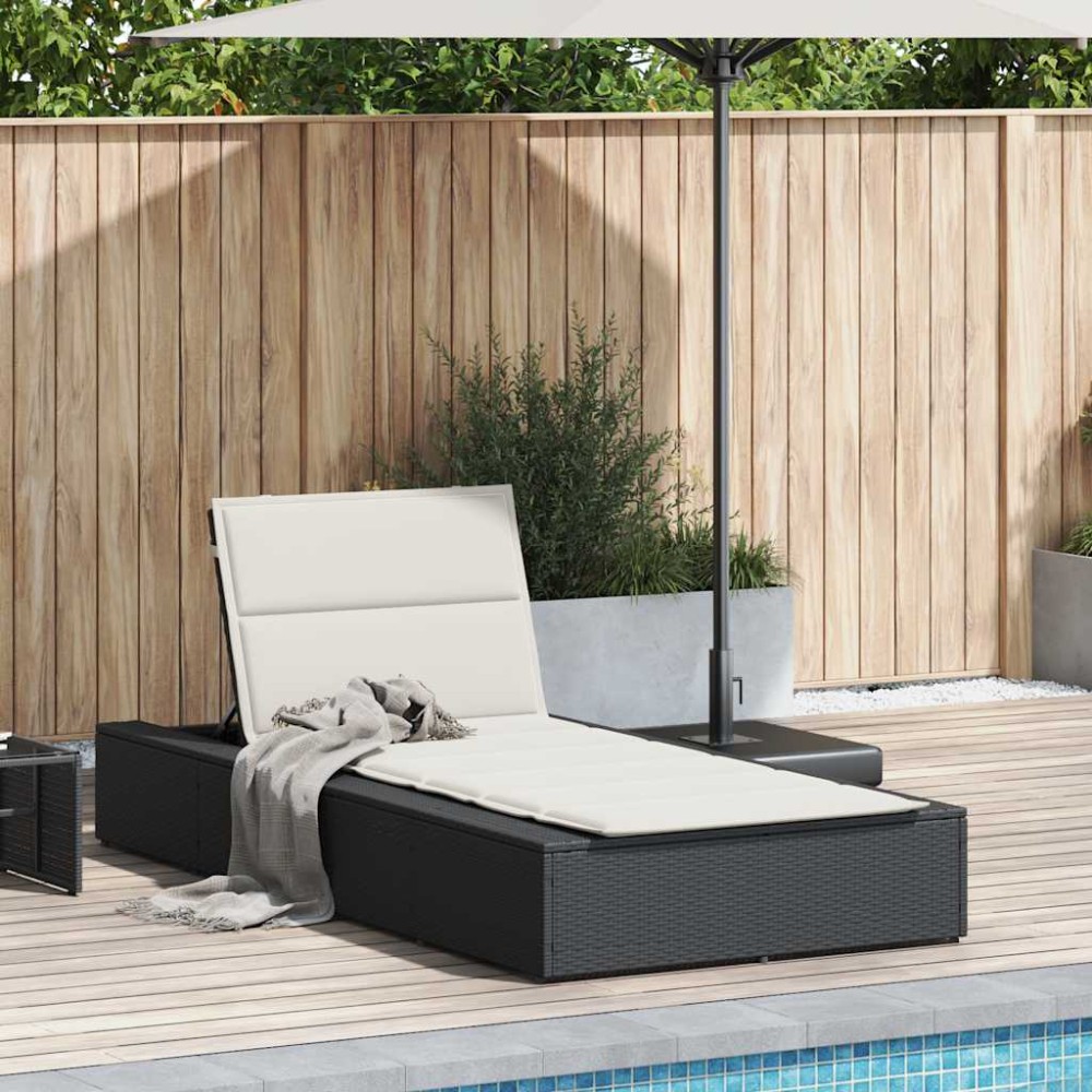 vidaXL Sezlong cu pernă plutitoare Rattan poli negru
