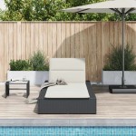 vidaXL Sezlong cu pernă plutitoare Rattan poli negru vidaXL Sezlong cu pernă plutitoare Rattan poli negru