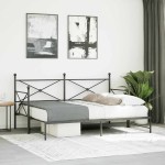 vidaXL Pat de zi cu șutul fără saltea Negru 90x190 cm Oțel